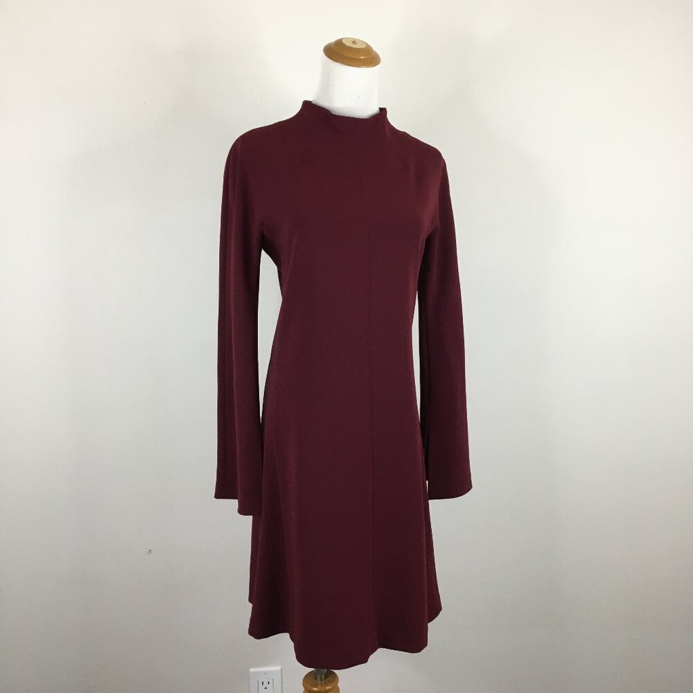 THEORY Red Wine/Berry Mock Neck Long Sleeve Slit Cuff Dress